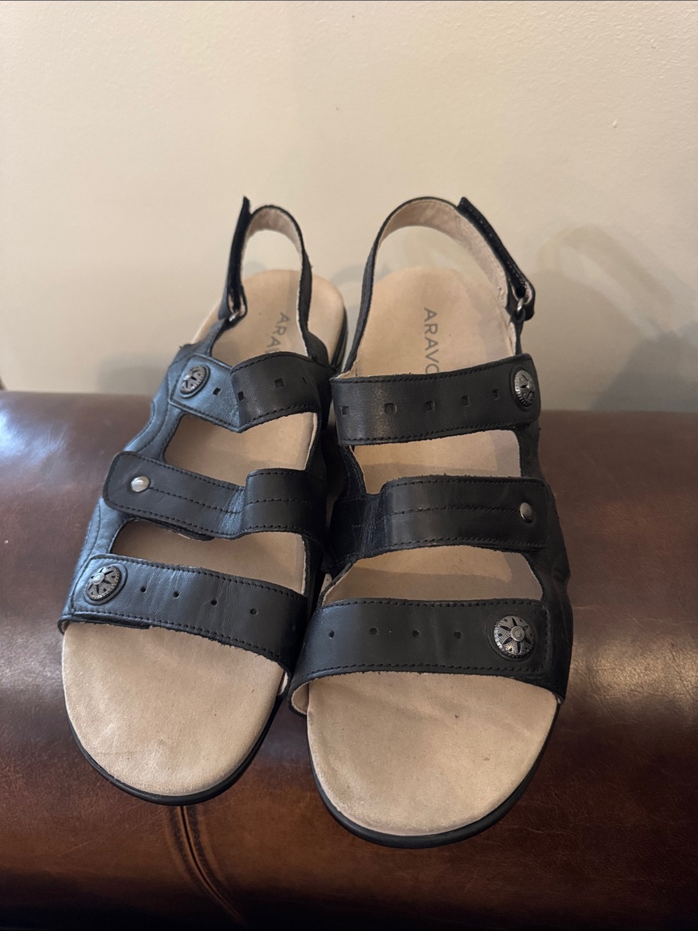 Aravon Women’s Black Triple-Strap Comfort Sandals